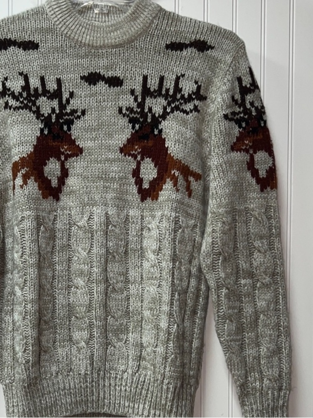 80s Silton California Heavyweight Cable Knit Deer Sweater M Vintage